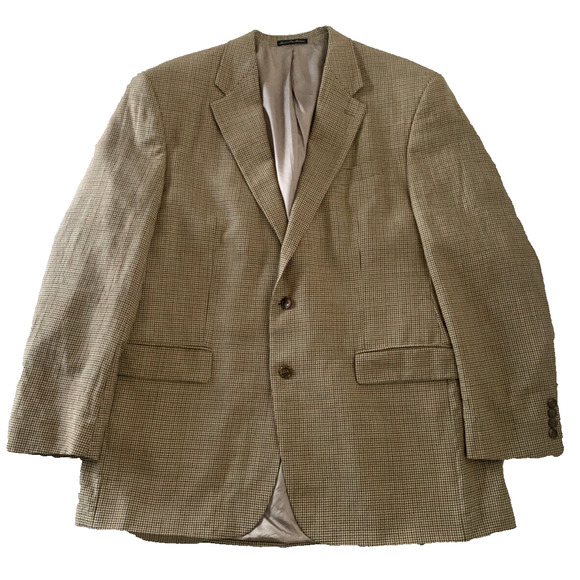 Lauren Ralph Lauren Blazer Mens 46L Silk/Wool Sport Coat Beige Plaid Suit Jacket - Picture 5 of 16